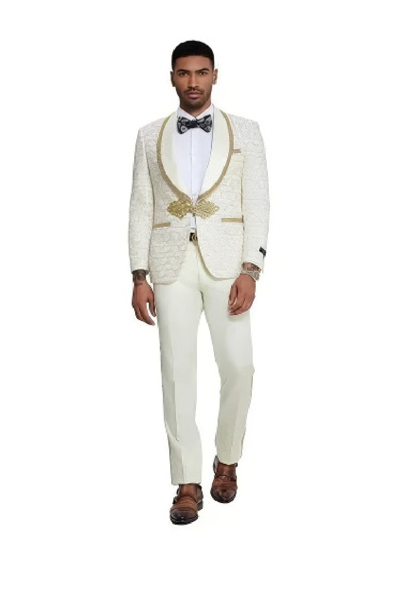 2025 Ivory and Gold 2pc Men's Prom Suit by Tazzio