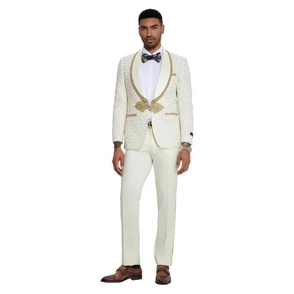 2024 Ivory and Gold 2pc Men's Prom Suit by Tazzio