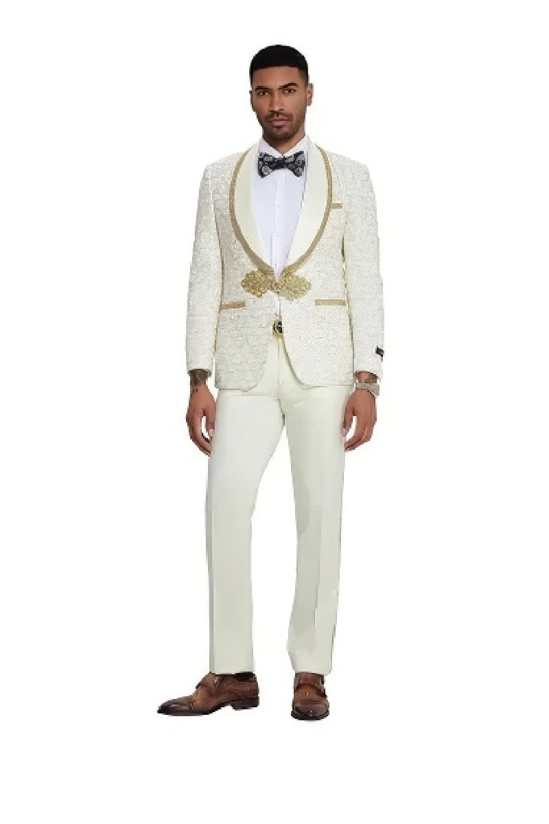 2025 Ivory and Gold 2pc Men's Prom Suit by Tazzio