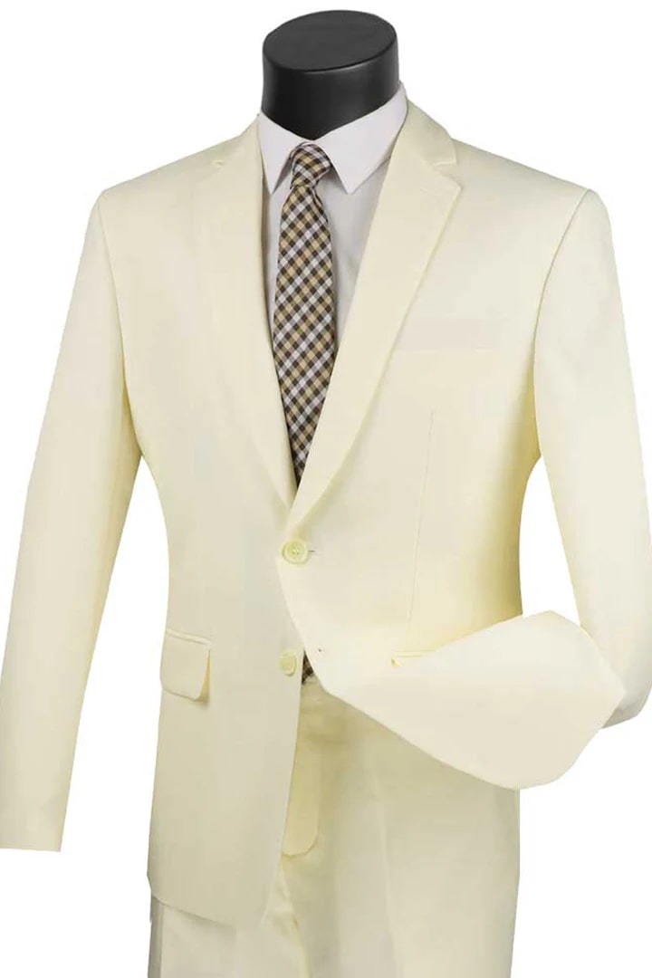 Cheap Suit - Mens 2 Button Slim Fit Poplin Ivory Suit