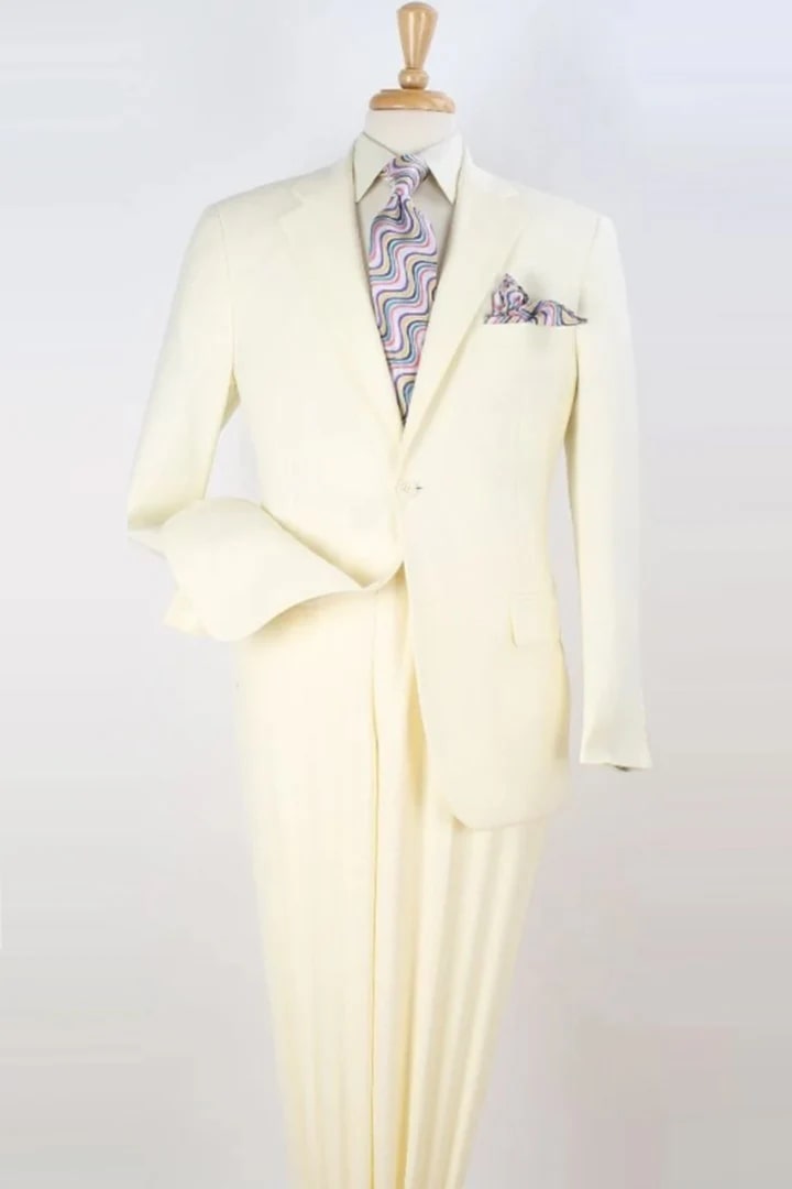 Cheap Suit - Mens Two Button Modern Fit Wool Feel - Designer Brand Ivory Suit