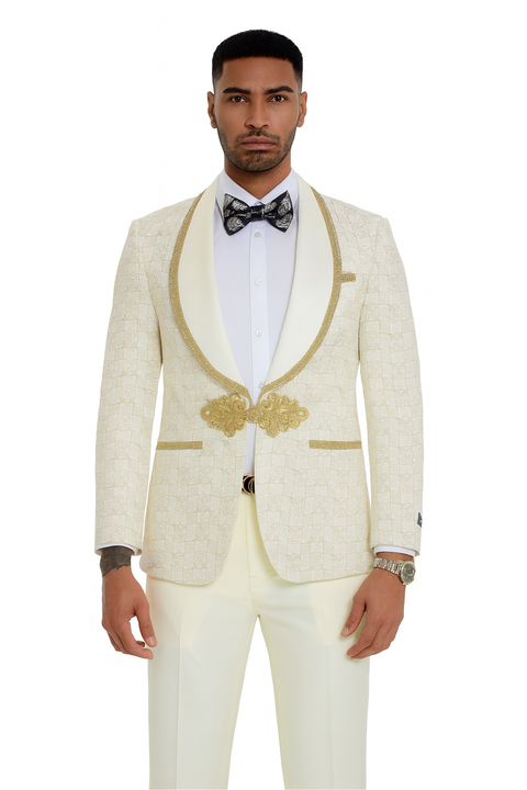 2025 Ivory and Gold 2pc Men's Prom 2025 Suit by Tazzio