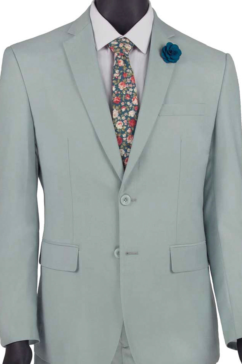 Mens 2 Button Wool Feel Slim Fit Suit in Sage - 36 Short