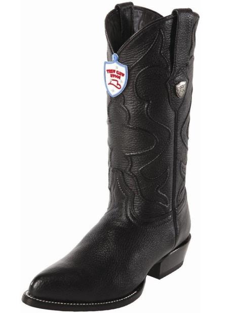 Wild West Men's Handcrafted 1.5 Heel Genuine Elk Leather J Toe Style Dress Cowboy Boot Cheap Priced For Sale Online Black