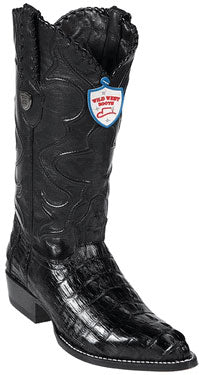 Wild West J-Toe Black Caiman ~ World Best Alligator ~ Gator Skin Tail Cowboy Boots - 6EE