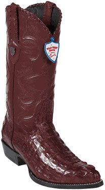 Wild West J-Toe Burgundy ~ Maroon ~ Wine Color Caiman ~ World Best Alligator ~ Gator Skin Tail Cowboy Boots - 6EE