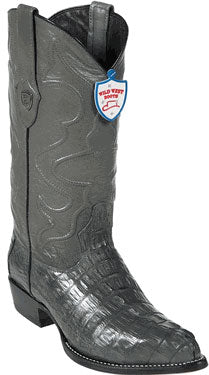 Wild West J-Toe Grey ~ Gray Caiman ~ World Best Alligator ~ Gator Skin Tail Cowboy Boots - 6EE