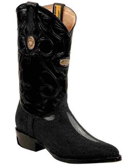 Men's Genuine Stingray Mantarraya Skin Handmade Black Dress Cowboy Botas De Mantarraya - Mantarraya Boots Cheap Priced For Sale Online With Replaceable Heel Cap J Toe Leather - 6EE