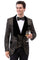 Men's Geometric Print Tuxedo Jacket with Square Shawl Lapel in Black & Gold