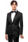 Men's Two Button Shiny Floral Print Prom Tuxedo Jacket in Black