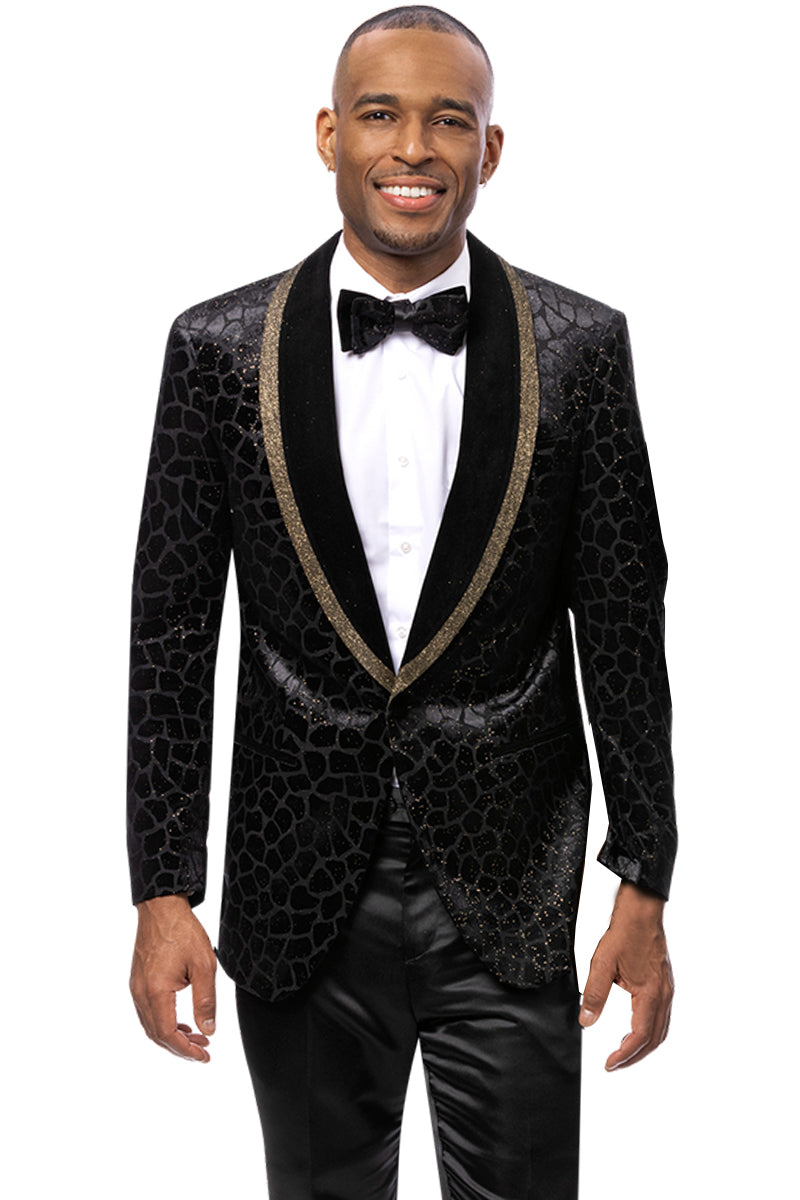 Men's Velvet Alligator Print Wedding & Prom Tuxedo Jacket in Black - 34