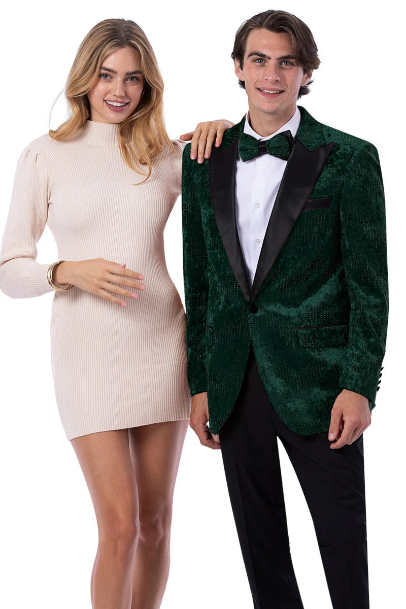 Hunter Green Studded Velvet Tuxedo Jacket for Men Prom and Wedding