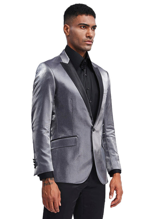 "Slim Fit Men's Satin Tuxedo Jacket for Prom 2026 & Wedding - Charcoal Grey"