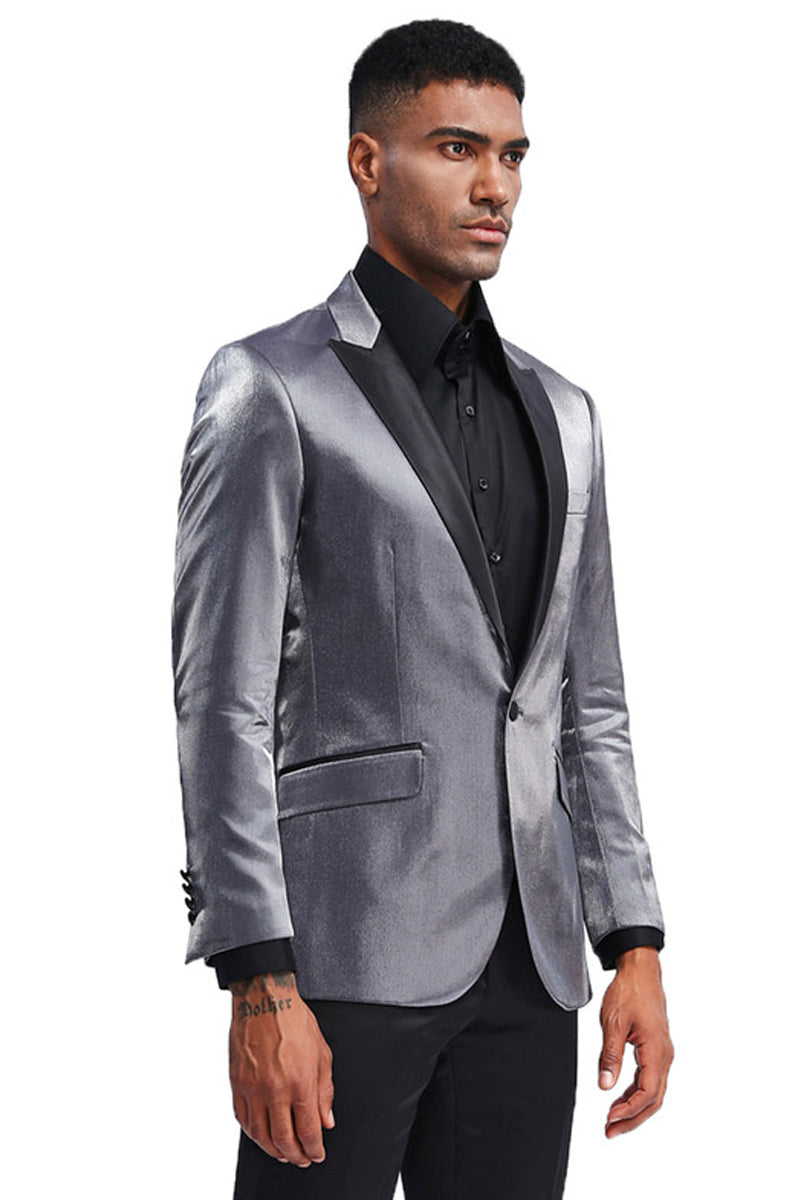 "Slim Fit Men's Satin Tuxedo Jacket for Prom & Wedding - Charcoal Grey"