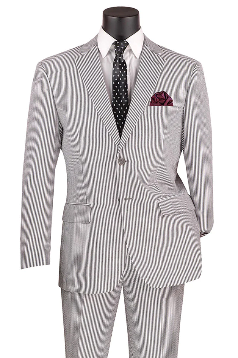 "Modern Fit Men's Seersucker Summer Suit - Black Pinstripe 44L"