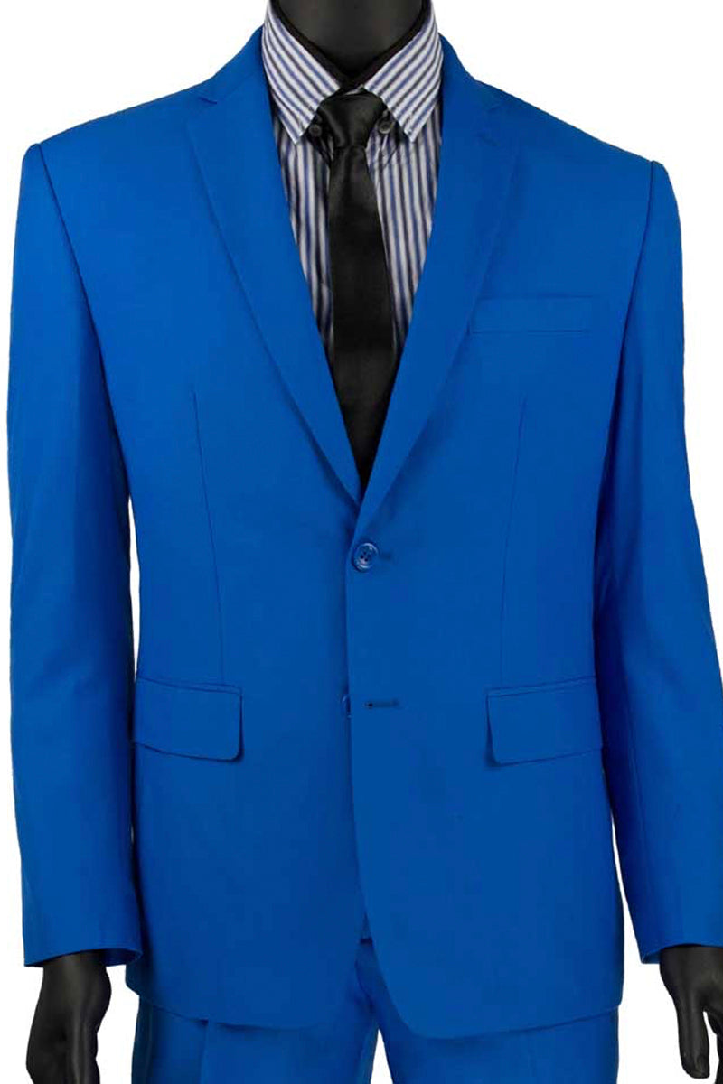 Mens 2 Button Wool Feel Slim Fit Suit in French Blue - 36 Short
