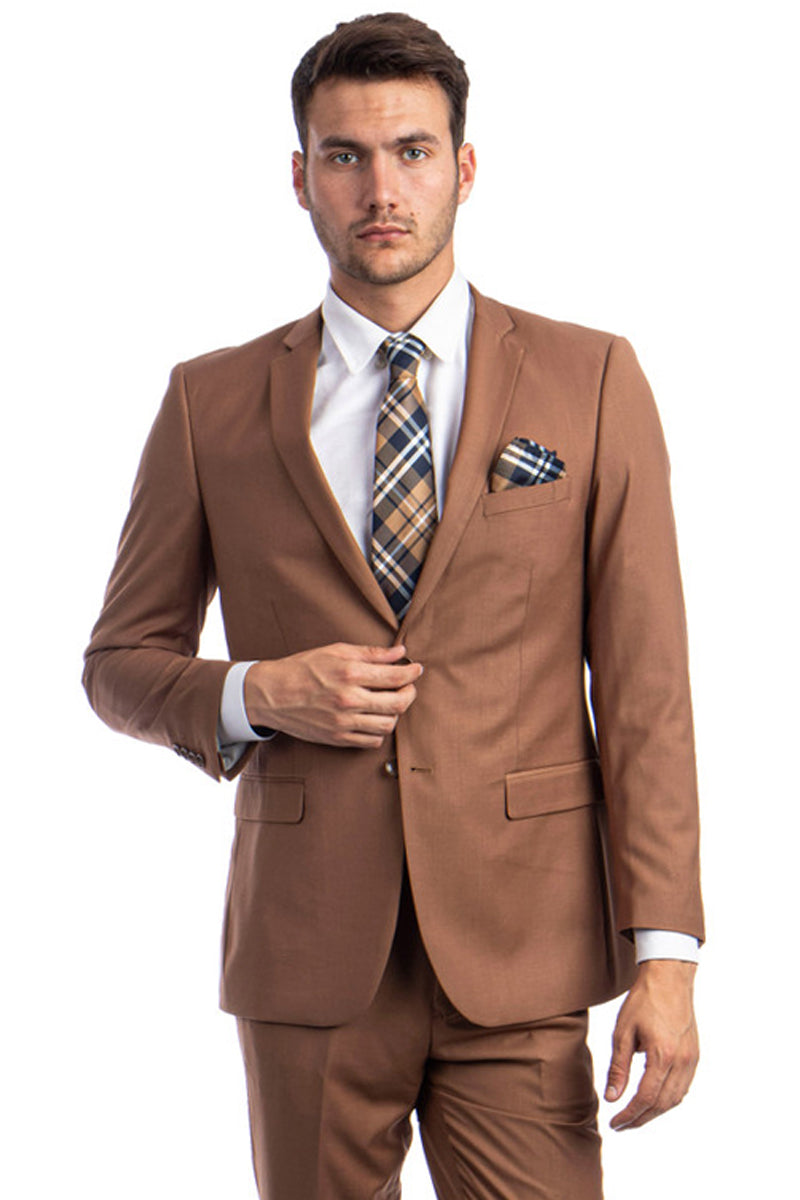 "Cognac Men's Slim Fit 2 Button Wedding Suit - Basic Style"