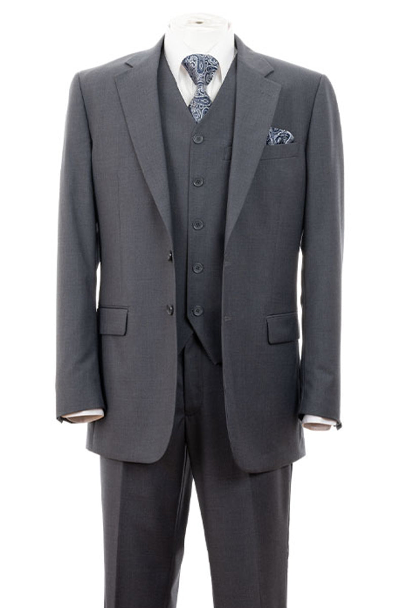 "Grey Modern Fit 2 Button Vested Suit for Men - Stylish & Contemporary"