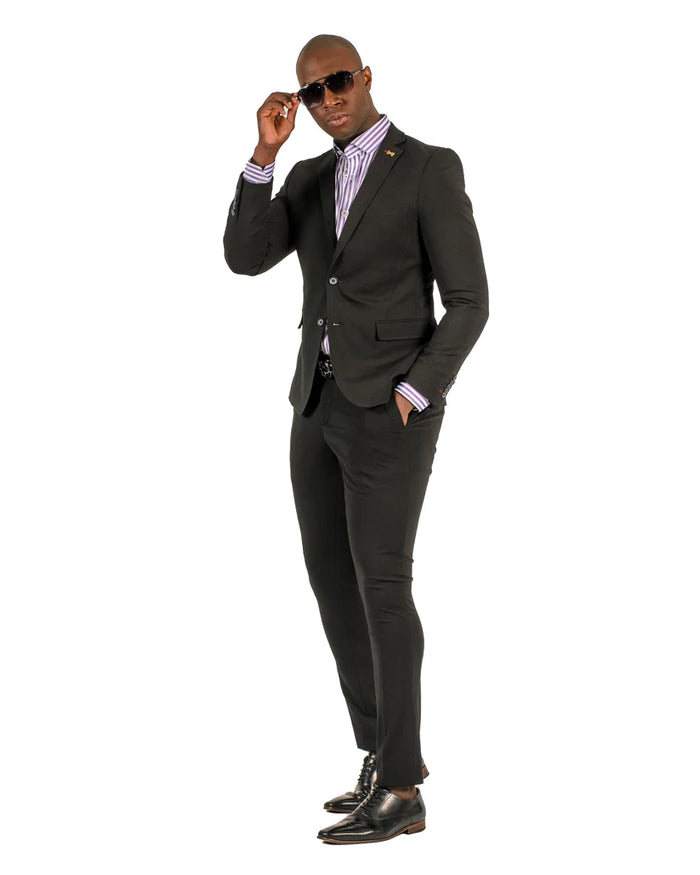 Stretch Fabric - "Black" Light Weight Suit - Slim Fitted Suit "Style #"