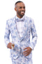Men's One Button Satin Trim Wedding Tuxedo in Light Blue Floral Paisley