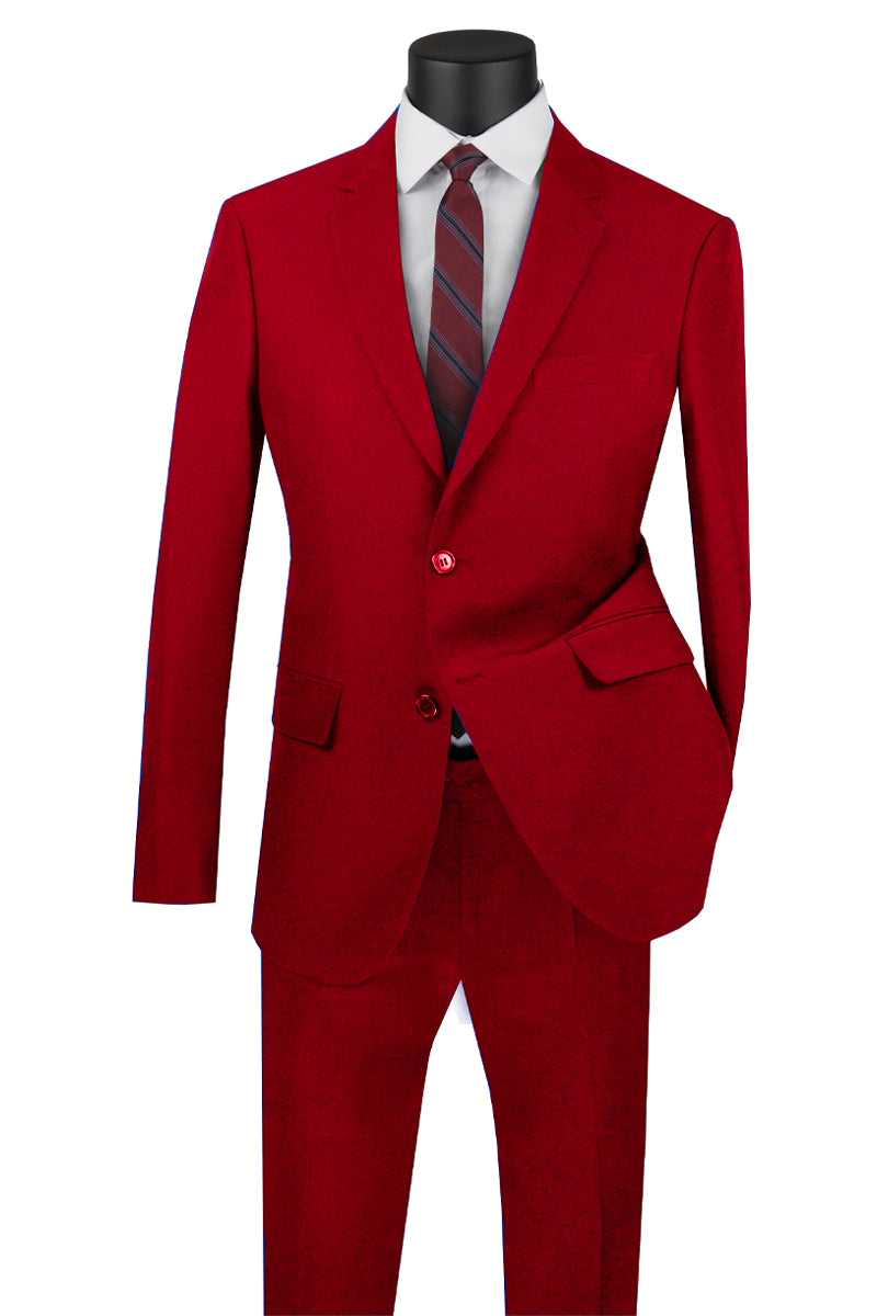 Mens Basic 2 Button Classic Fit Poplin Suit in Red - 36 Short