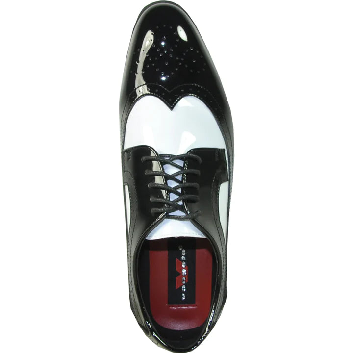 Mens 1920's Gangster Wingtip Dress Shoe In Black & White