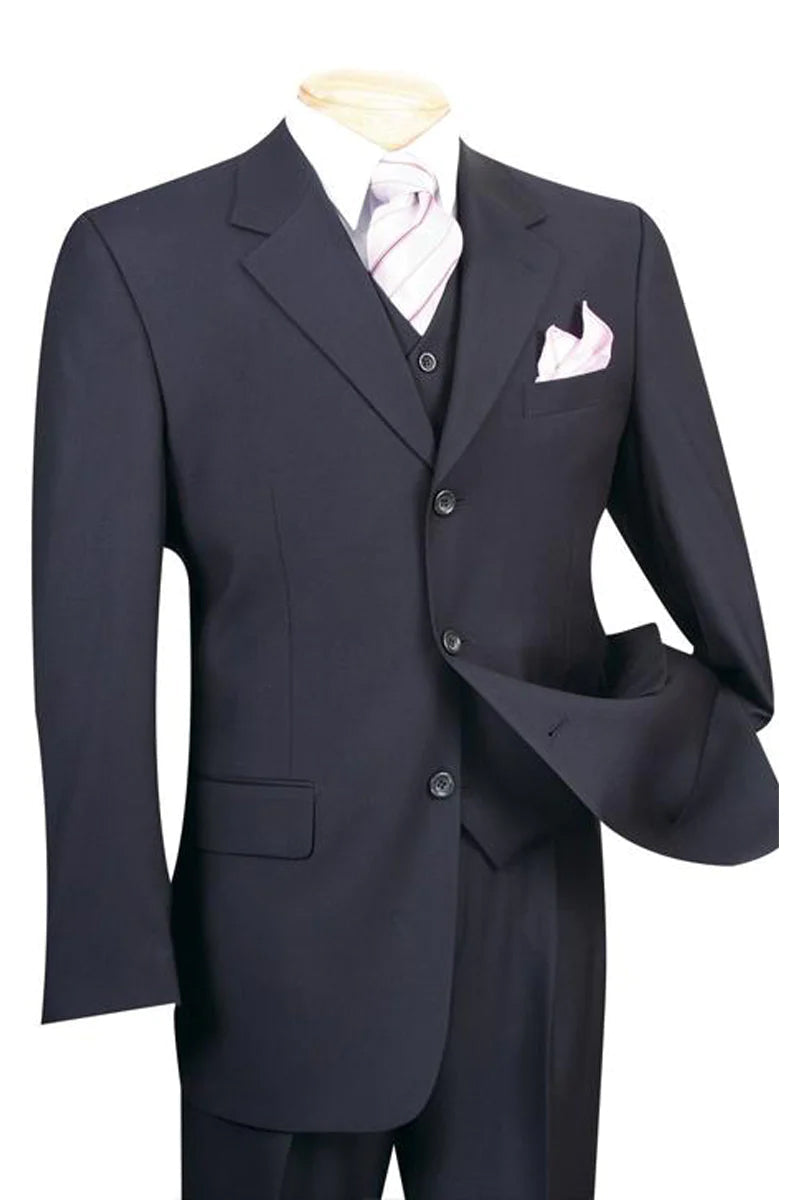 "Classic Fit Men's 3-Button Vested Suit in Navy - Basic Style" - 36 Regular