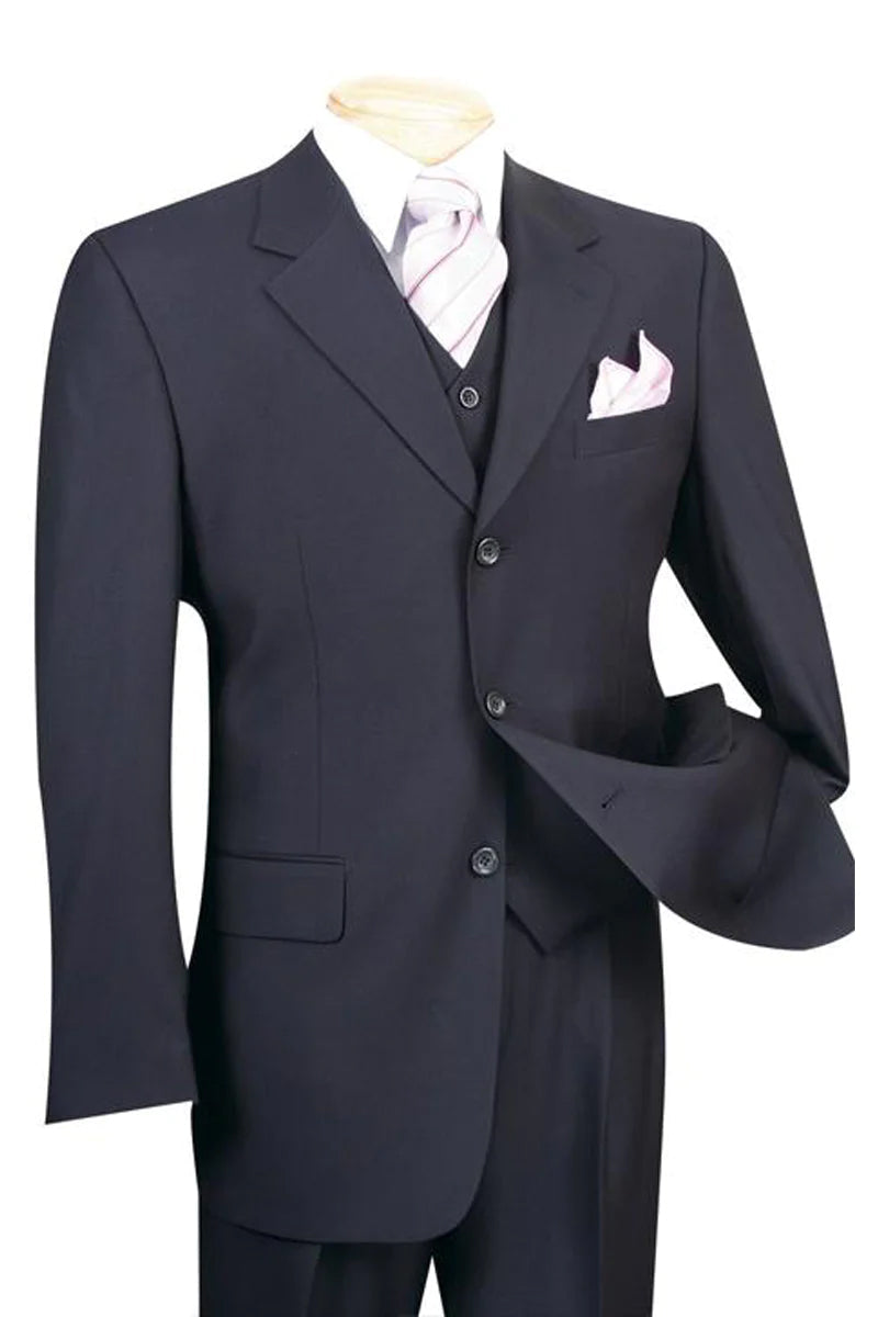 "Classic Fit Men's 3-Button Vested Suit in Navy - Basic Style"
