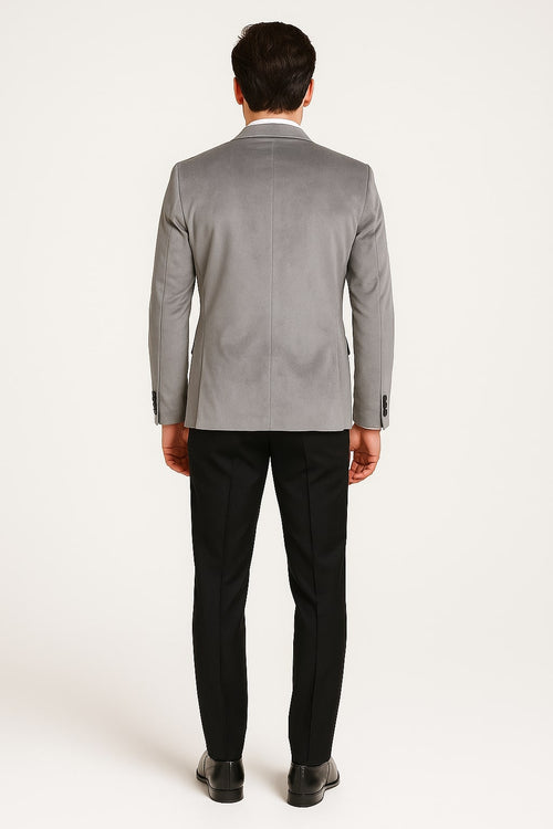 Men's Grey Velvet Tuxedo Jacket with Black Satin Lapel Suit â€“ Mens Blazer + Black Pants