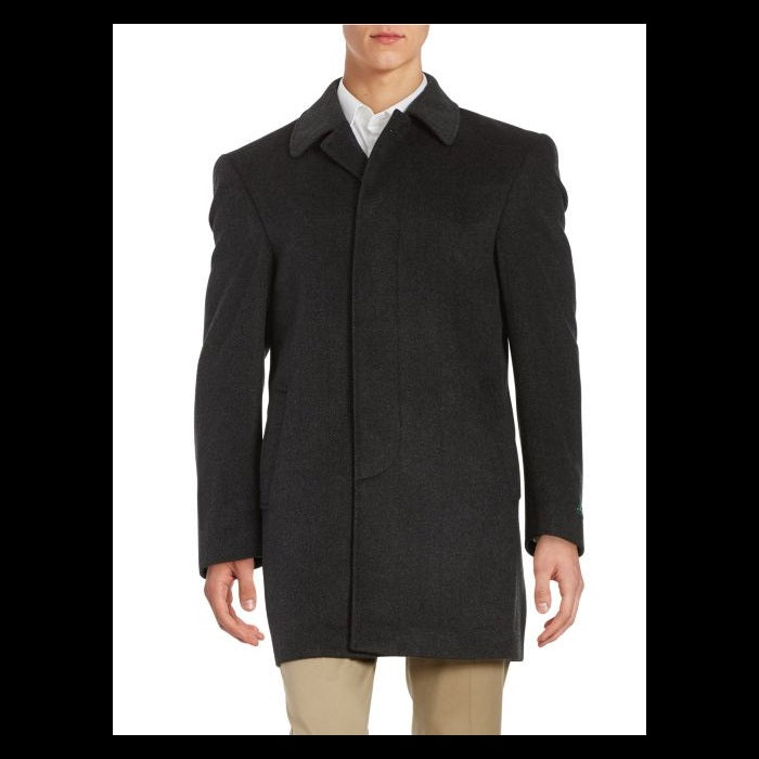 Jake Wool-Blend Fly-Front Topcoat,charcoal overcoat - Coat Size 38