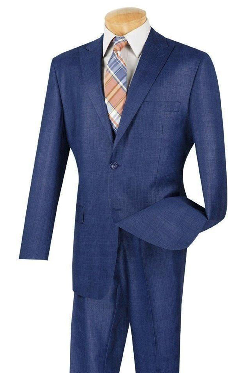 Mens 2 Button Peak Lapel Modern Plaid Suit in Blue - 36 Short