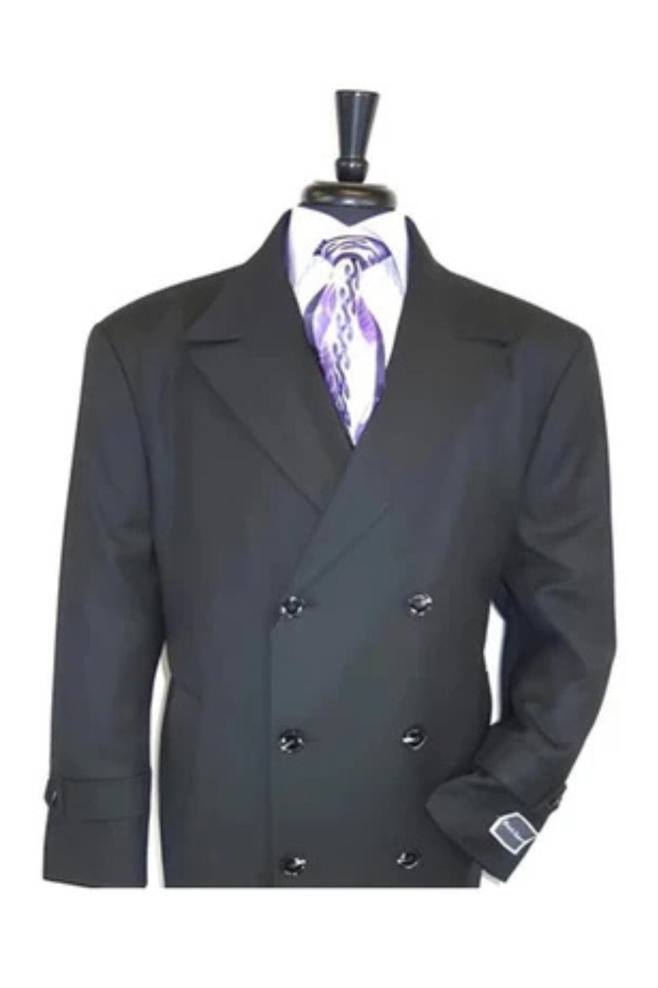 men's Double Breasted Jet Black Overcoat - Coat Size 38