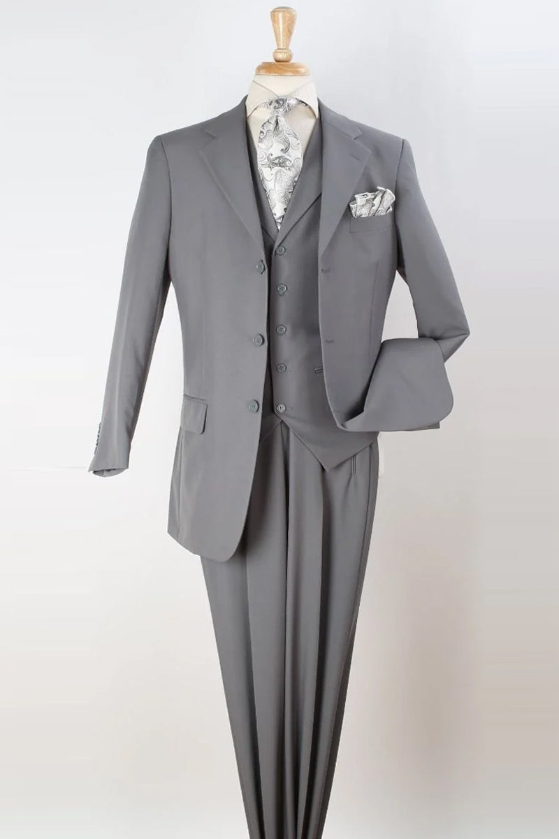 "Classic Fit Men's Three Button Vested Suit - Light Grey"