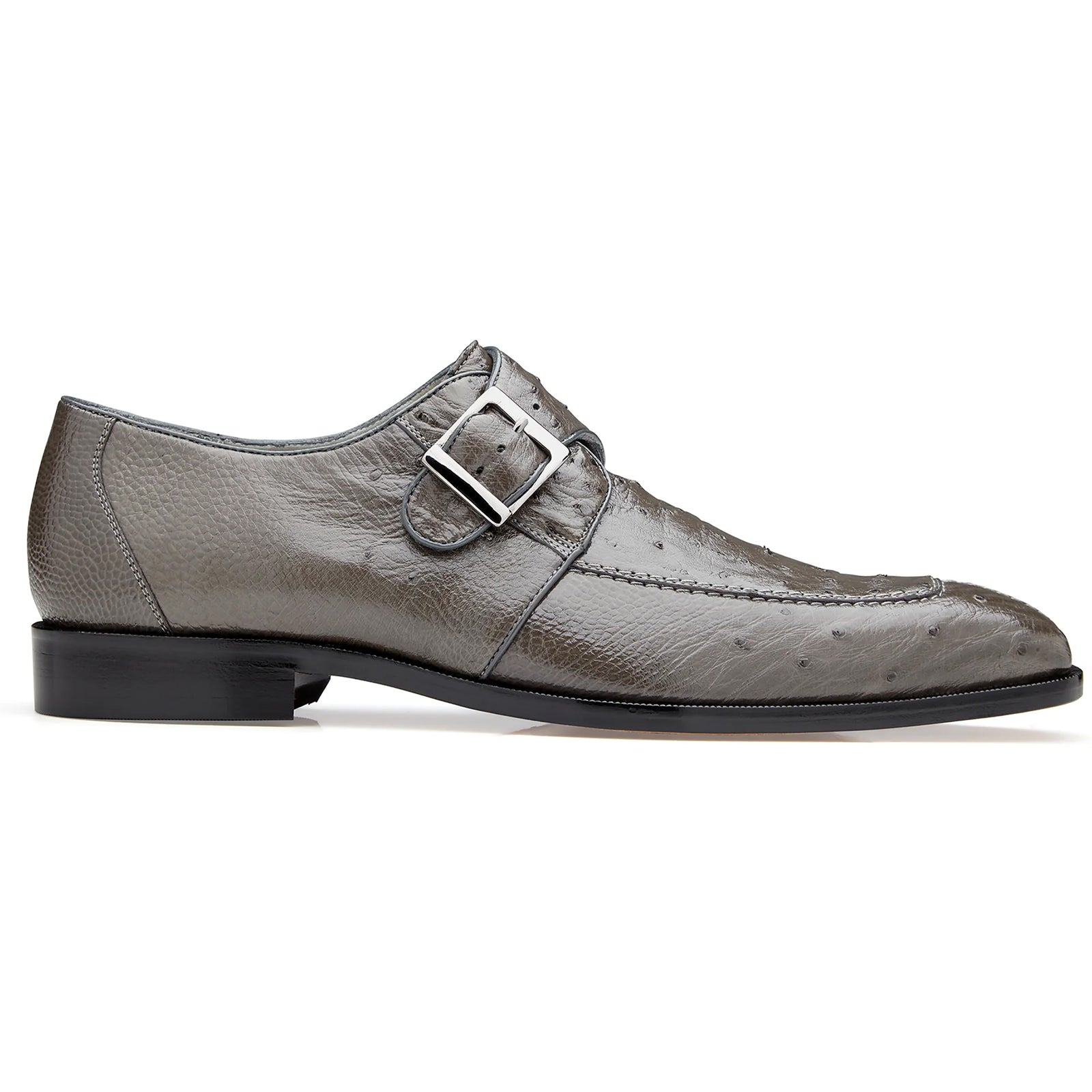 Men's Belvedere Josh Single Monkstrap Ostrich Dress Shoe in Grey - 9.5-M