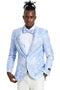Men's slim fit sky blue & silver paisley foil print tuxedo dinner jacket for prom & wedding