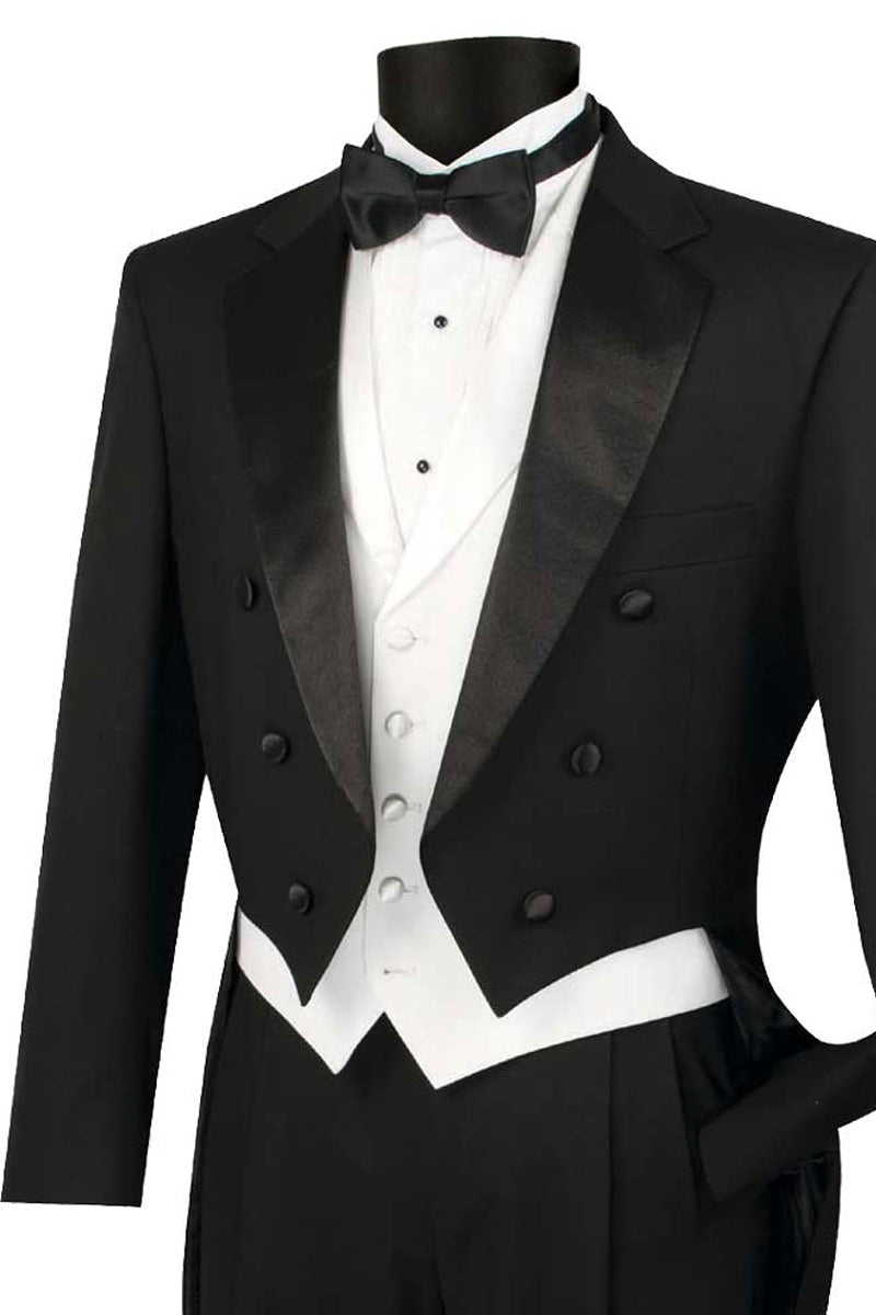 Mens Classic Black Tail Tuxedo with White Vest - 36 Short