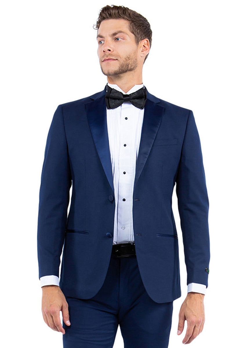 "Men's Navy Modern Fit Tuxedo Jacket with Notch Lapel - Two Button" - 34 Short