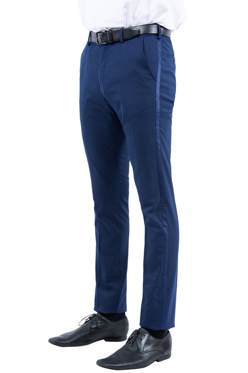 "Men's Navy Blue Modern Fit Tuxedo Pants - Flat Front Separates"