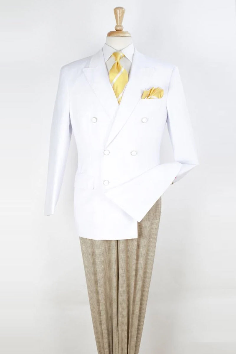 "White Double Breasted Classic Fit Men's Sport Coat Blazer"