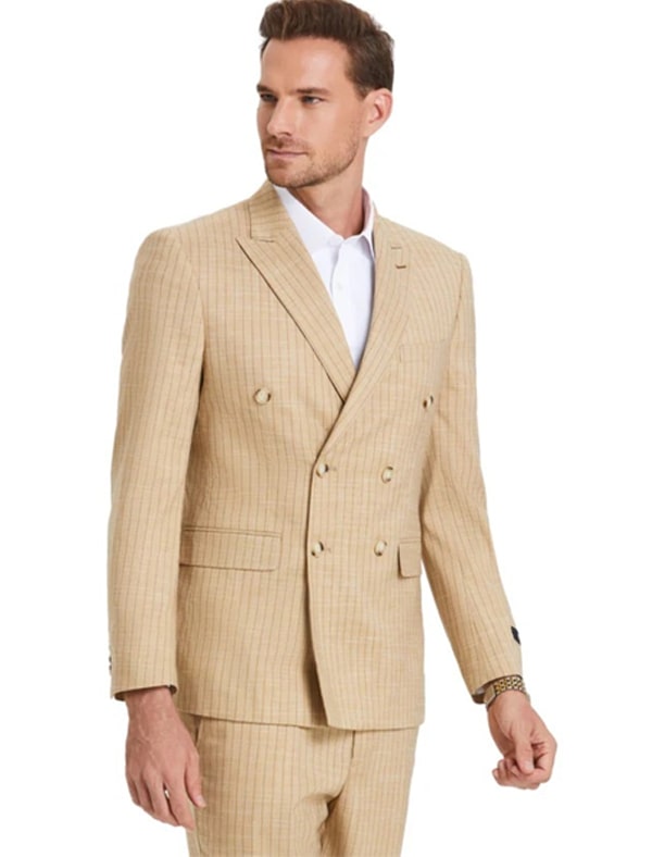 Menswear Tan Glen Plaid Double-Breasted Suit - Summer Sophistication