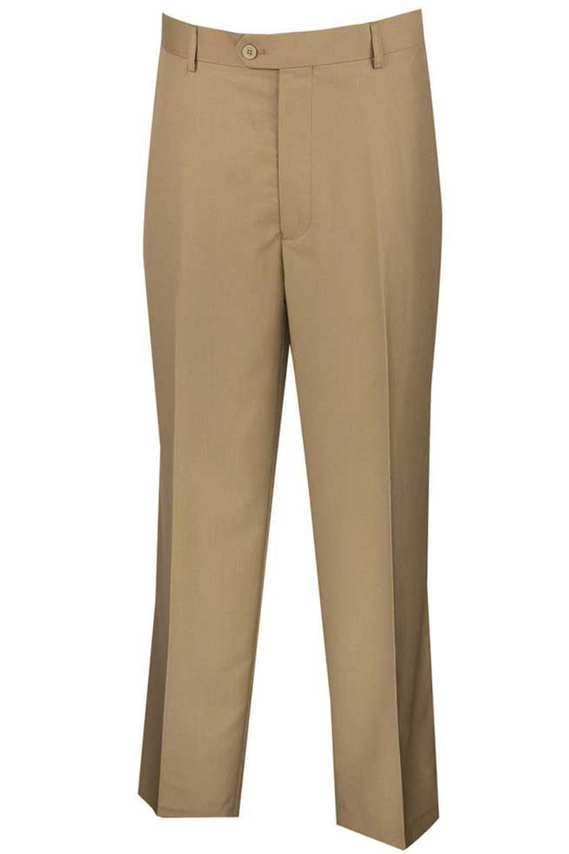 Mens Modern Fit Flat Front Dress Slacks in Khaki - 28W