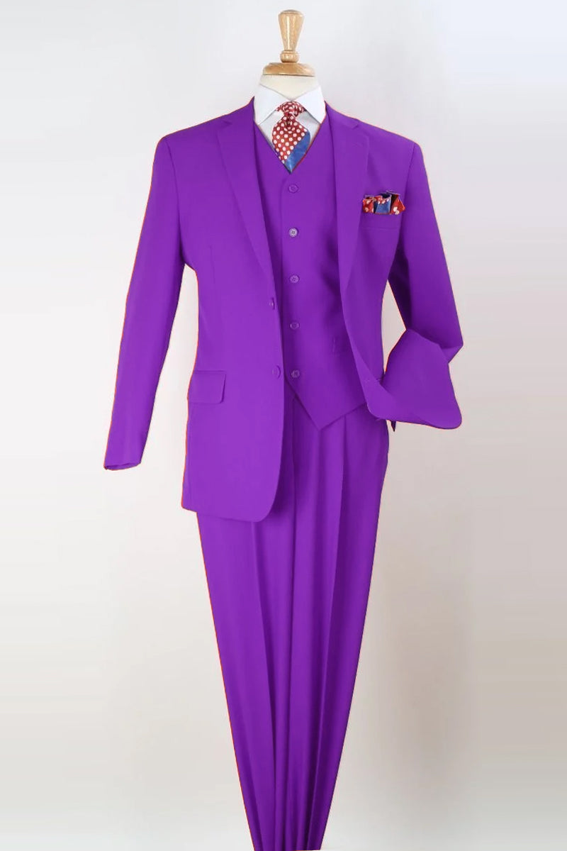 "Classic Fit Men's Suit - Two Button, Vested, Pleated Pant in Purple"