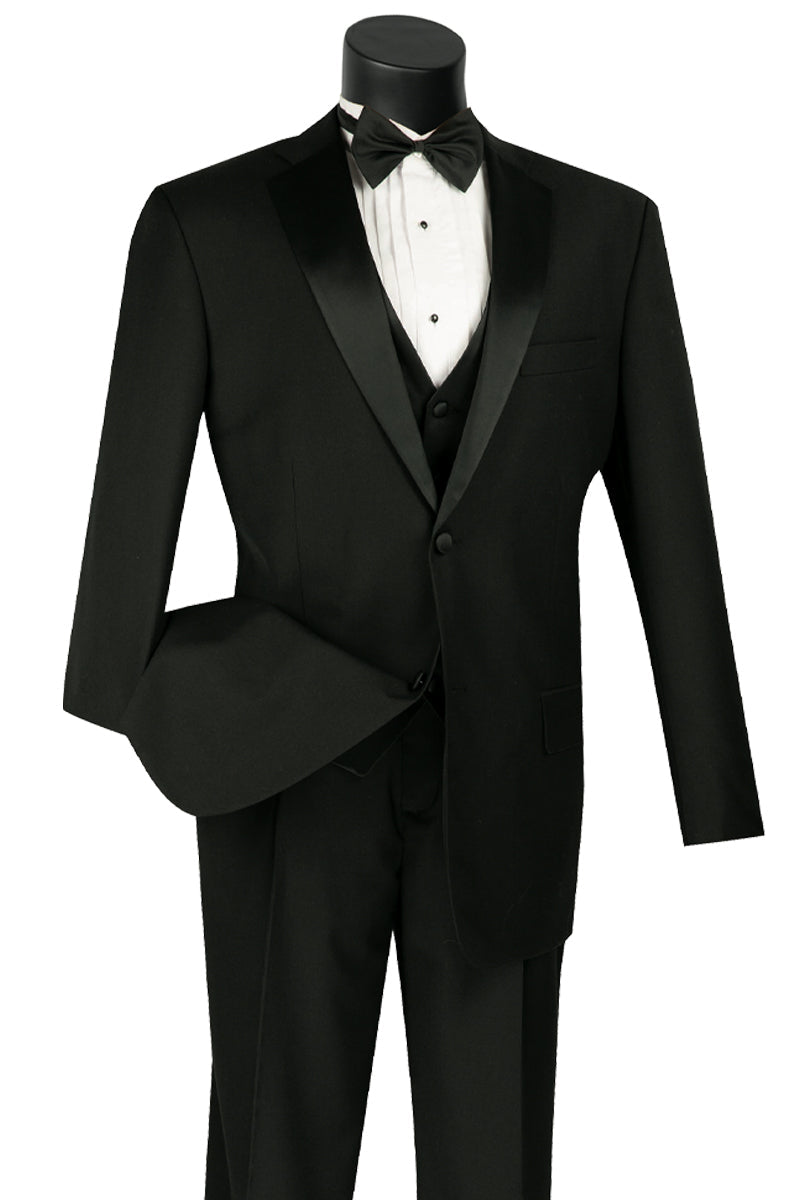 Mens Vested 2 Button Classic Tuxedo in Black - 38 Short