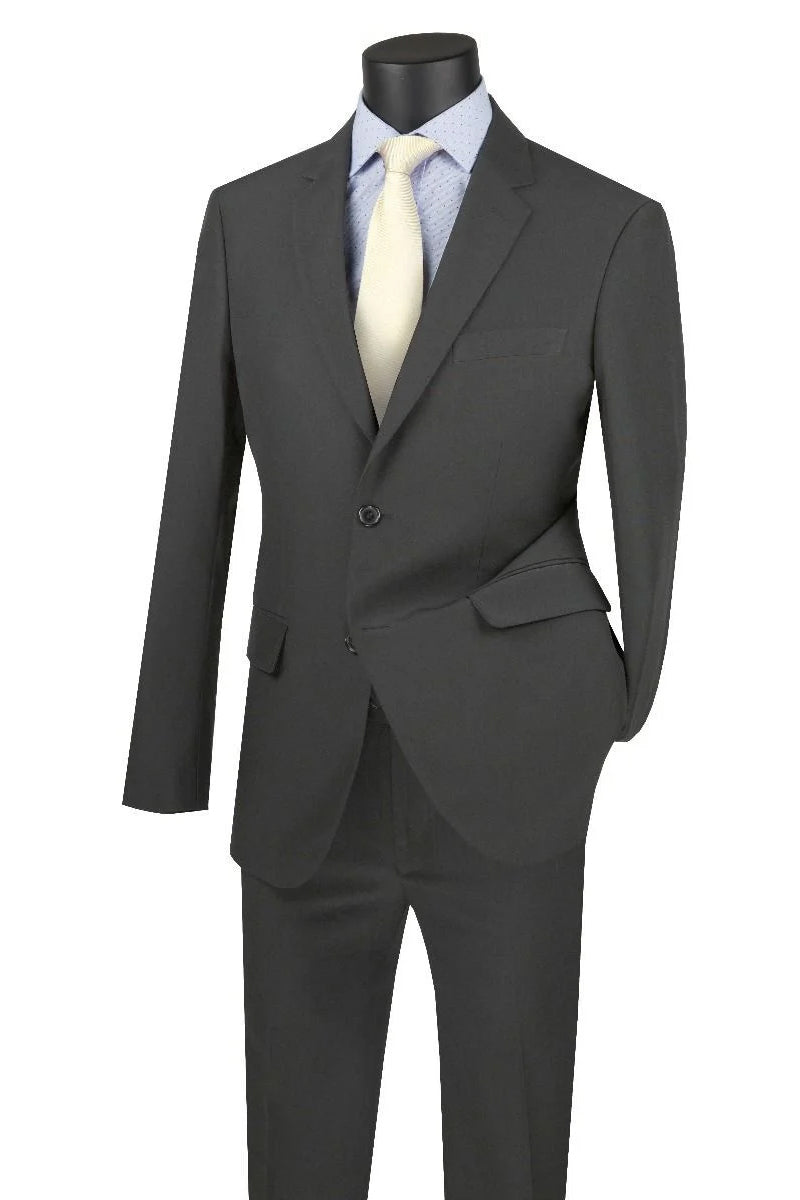 "Charcoal Grey Modern Fit Wool Feel Men's Two-Button Suit"