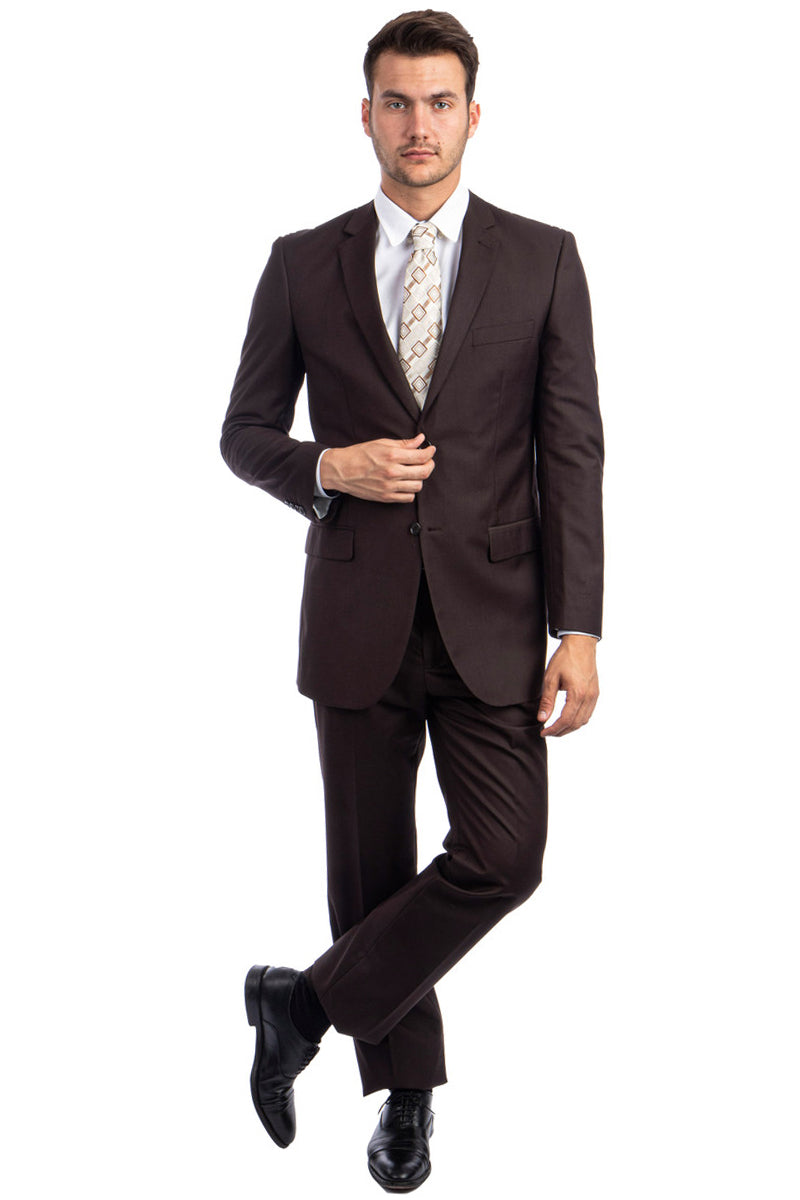 "Modern Fit Men's Business Suit - Two Button Style in Chocolate Brown" - 34 Short