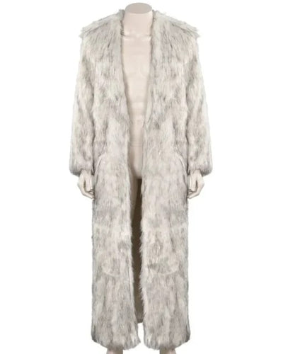 Mens Luxury White Fur Coat Open Front Design with Fur Cuffs