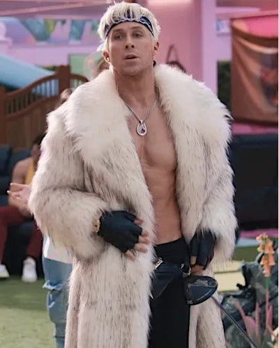 Mens Luxury White Fur Coat Open Front Design with Fur Cuffs
