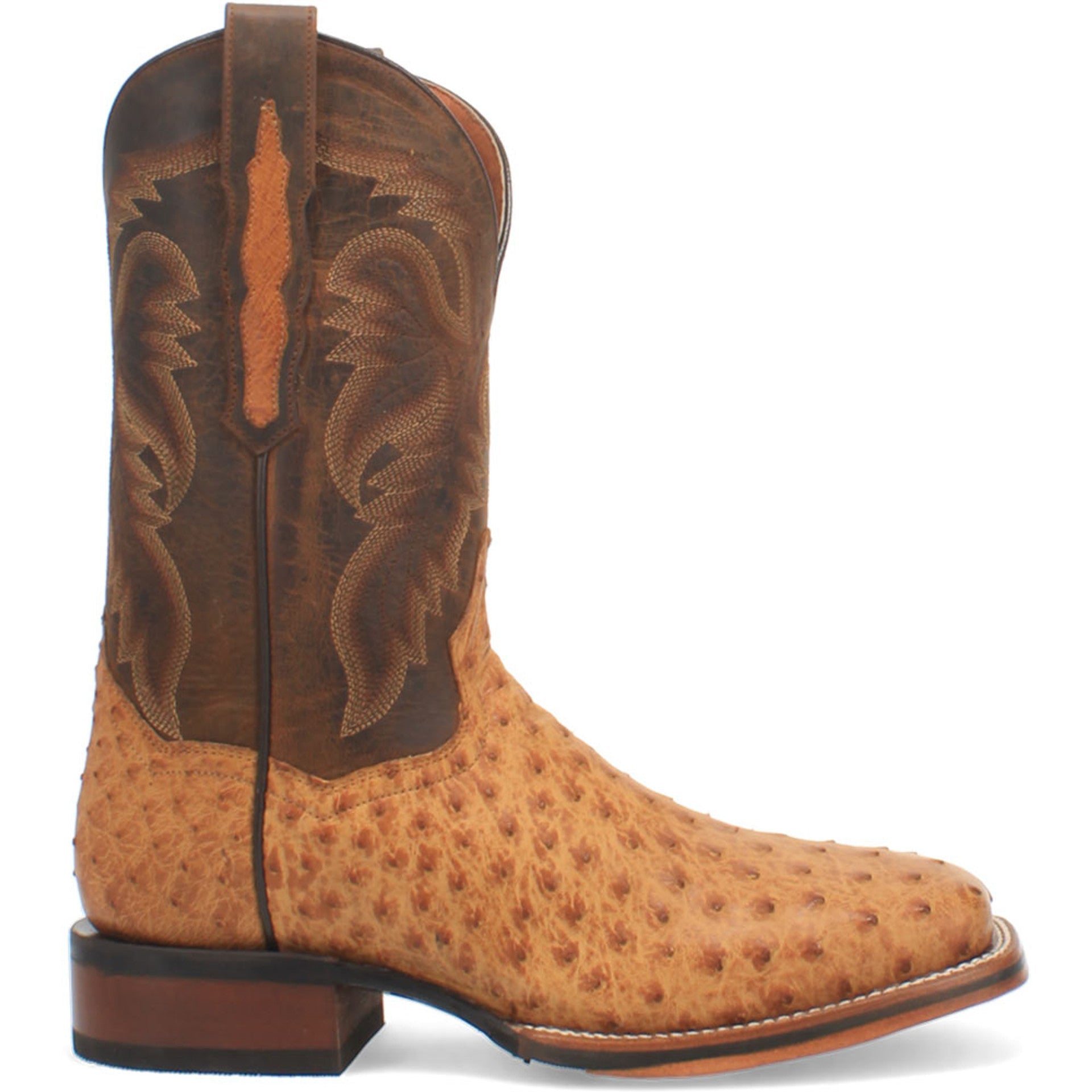 Dan Post Mens Kershaw Saddle and Brown Genuine Ostrich 11 Cowboy Certified Leather Boot - 7D