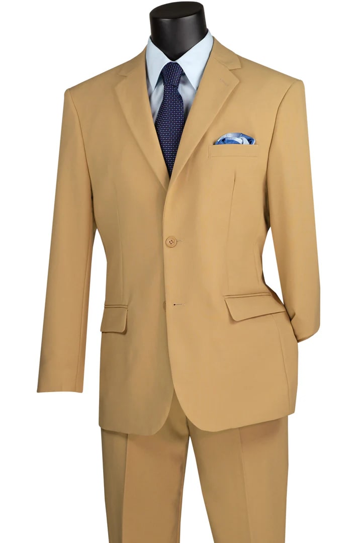 Cheap Suit - Mens 2 Button Classic Poplin Khaki Suit