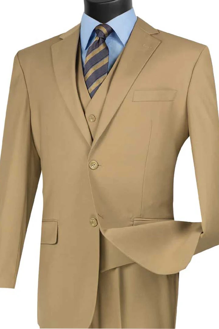 Cheap Priced Suit- Mens Basic 2 Button Vested Khaki Suit - 38 Short Jacket+32 Waist Adjustable 28to34)(Height: 5 4 to5 7 )(Neck  15-16.5)S-M)